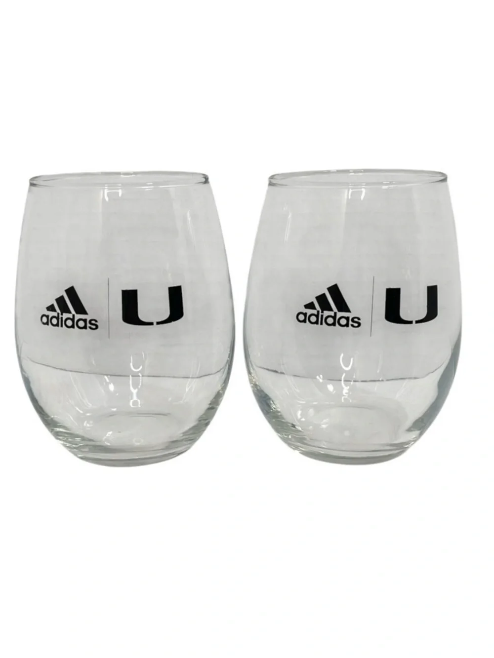 Adidas University of Miami Hurricanes Stemless Wine Glasses UM Clear Set of 2